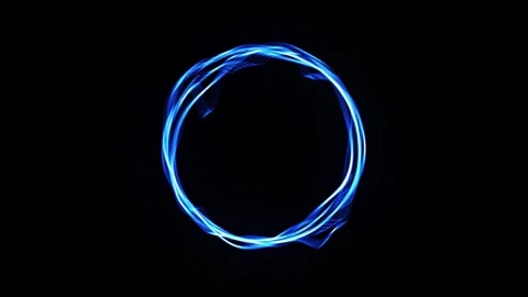 Glowing blue light circle with sound wave effect on a dark black background Stock Footage 347584591