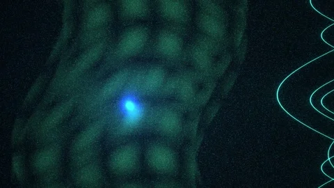 Glowing blue light in dark background with green lines and grid pattern. Stock Footage 336695590