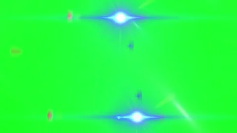 Glowing blue light flares moving across a vibrant green screen background for Stock Footage 338424369