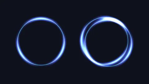 Glowing blue light rings with circular neon motion effect on dark background Stock Illustration