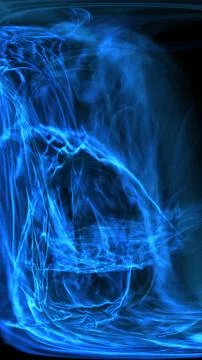 Glowing blue light trails twist and overlap against a black background, cre.. Stock Illustration