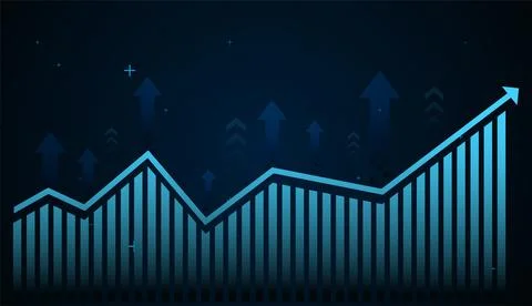 A glowing blue line chart rises steadily, symbolizing financial growth and .. Stock Illustration