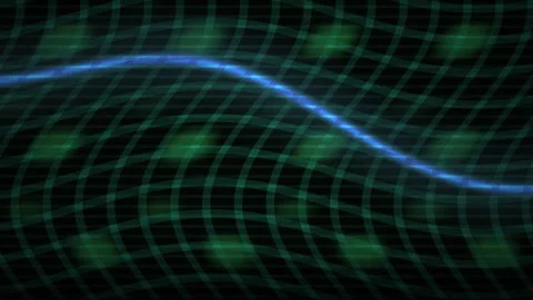 Glowing blue line on a dark green grid background with a wave pattern. Stock Footage 337462065