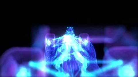 Glowing blue line formation of Formula one 3d model. Motion animation in 3d Video stock 167489185