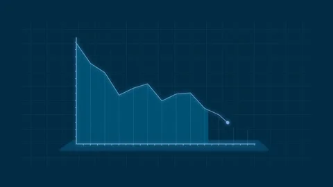 Glowing blue line graph crash animation with dynamic data motion falling down. Stock Footage 318418845