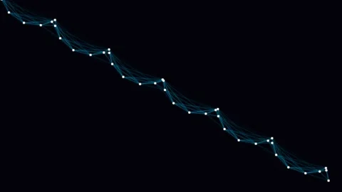 A glowing blue line graph representing a downward trend on black background Stock Footage 335145744