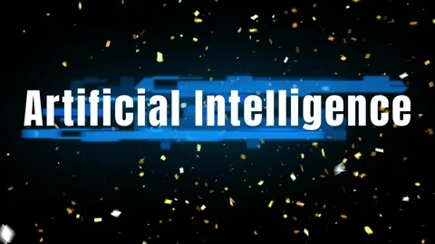 Glowing blue lines and gold confetti on black background with artificial intelli Stock-Footage 336590837