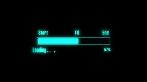 Glowing blue loading bar on a black background showing 58 percent progress,.. Stock Footage 340999418