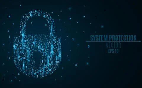 A glowing blue lock from the binary code. High technology in design. The sy.. Stockillustratie