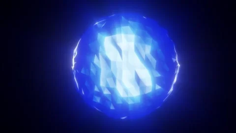 Glowing blue low poly sphere with angular crystal facets on a dark background Stock Footage 336217266