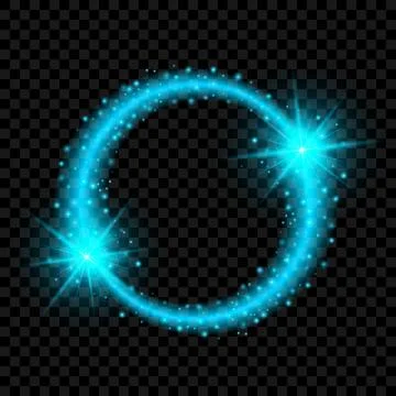 Glowing blue magic circle with sparkles and stars on dark background Stock Illustration