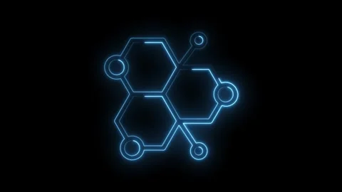 Glowing blue molecule structure on black background animation representing Stock Footage 322985156