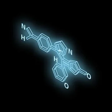Glowing blue molecule structure representing chemical compound on black bac.. Stock Illustration
