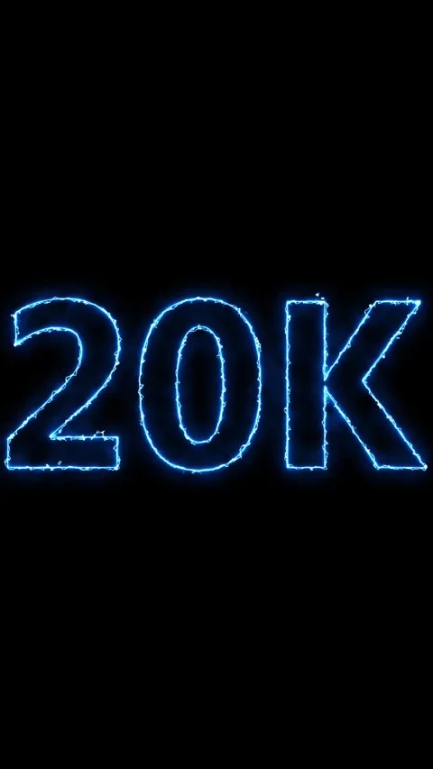 Glowing blue neon 20K text on black background. Animated 20K text for socia.. Stock Footage 344861667