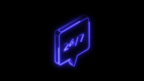 Glowing blue neon 24 7 service icon isolated on black background representi.. Stock Footage 314704277