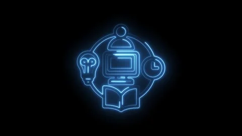 Glowing blue neon abstract concept of learning knowledge education and Stock Footage 333956092
