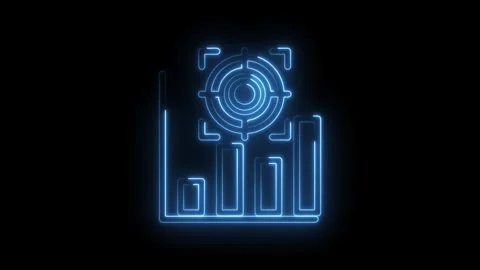 Glowing blue neon abstract data graph with target icon and increasing bar chart Stock Footage 333957490