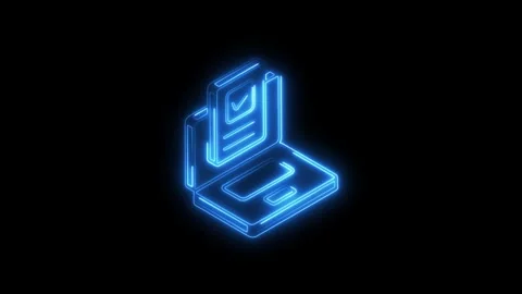 Glowing blue neon abstract document icon with checkmark on transparent blac.. Stock Footage 314705456