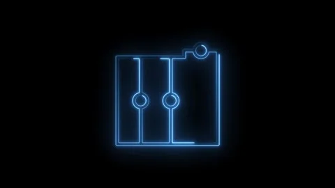 Glowing blue neon abstract geometric shape icon with circular elements isol.. Stock Footage 314558317