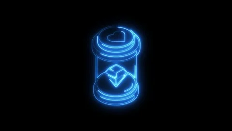 Glowing blue neon abstract geometric shape with heart and diamond elements .. Stock Footage 314706331