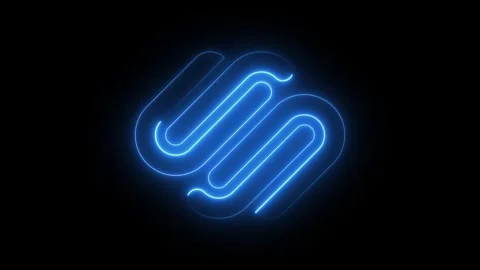 Glowing blue neon abstract shape on dark background 库存影片 346746728