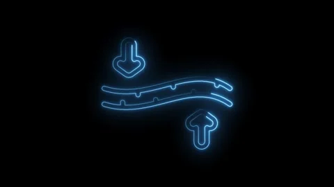Glowing blue neon abstract wave with up and down arrows representing flow m.. Stock Footage 346011015