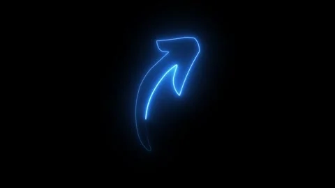 Glowing blue neon arrow pointing up on black background Stock Footage 345705452