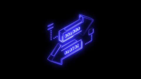 Glowing blue neon arrows with binary code 001000 and 010101 symbolizing dat.. Stock Footage 314703250
