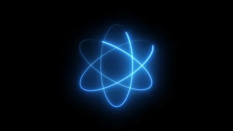 Glowing blue neon atom model rotating on black background, scientific resea.. 스톡 동영상 332826639