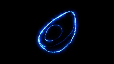 Glowing blue neon avocado half icon on black background Stock Footage 346200463