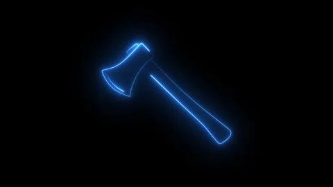 Glowing blue neon axe icon on dark background Video stock 344809827