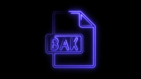 Glowing blue neon B A K file icon on black background digital data backup c.. Stock Footage 314556675
