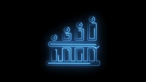 Glowing blue neon bar chart infographic progress growth arrow animation on icon Stock Footage 333960242