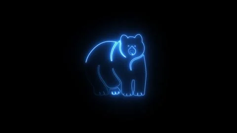 Glowing blue neon bear outline icon on black background Stock Footage 345705467