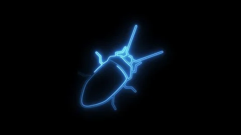 Glowing blue neon beetle animation on black background insect silhouette Stock Footage 308174796