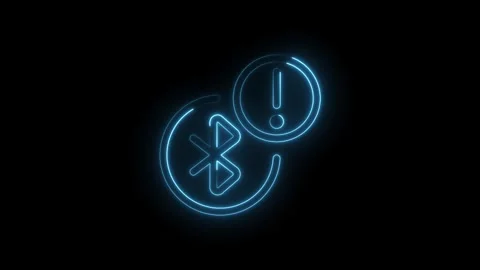 Glowing blue neon bluetooth connection error alert symbol isolated on black.. Stock Footage 314550389