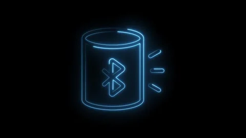 Glowing blue neon Bluetooth symbol icon on a cylindrical shape with radiati.. Stock Footage 314551744