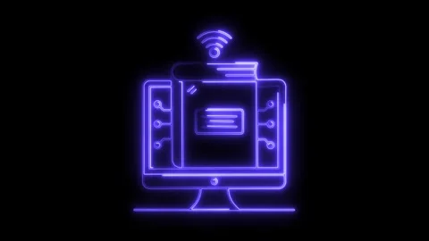 Glowing blue neon book icon on computer screen with wifi signal symbol repr.. Stock Footage 314710018