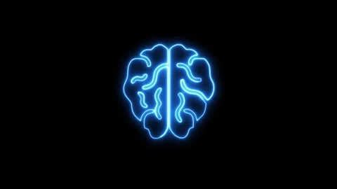 Glowing blue neon brain pulsing on black backdrop. 库存影片 333080956