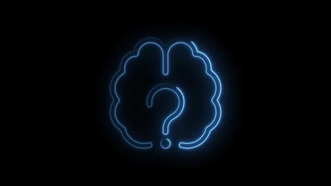 Glowing blue neon brain with question mark symbol isolated on black backgro.. Stock Footage 314553015