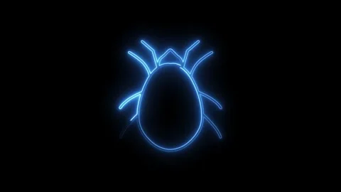 Glowing blue neon bug animation on black background cyber security animated.. Stock Footage 308174764