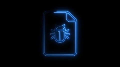 Glowing blue neon bug icon on document symbol with transparent black backgr.. Stock Footage 314701228