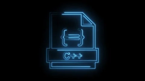 Glowing blue neon C++ programming language file icon with curly braces symb.. Stock Footage 314574193