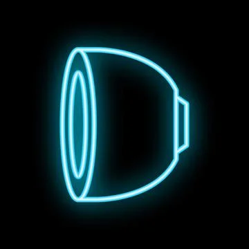 Glowing blue neon camera lens icon on black background Stock Illustration