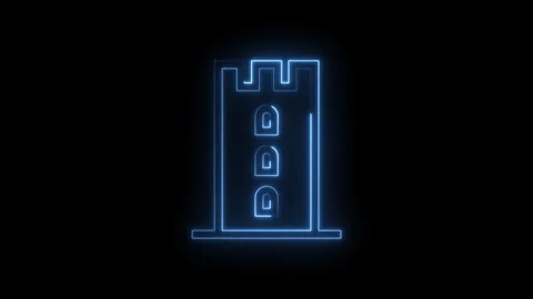 Glowing blue neon castle tower icon animation futuristic symbol isolated on.. Stock Footage 314552024