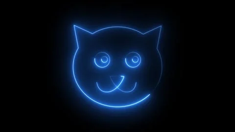 Glowing blue neon cat head icon on black background Stock Footage 346746739
