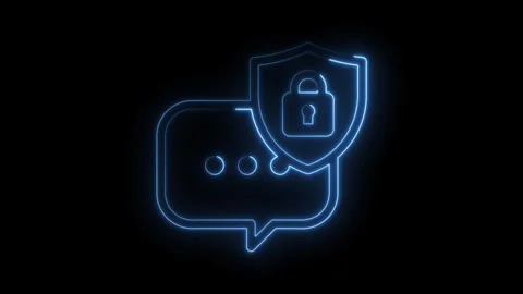 Glowing Blue Neon Chat Bubble Shield Lock Icon Animation Cyber Security Com.. Video stock 315498243