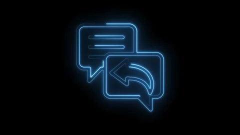 Glowing Blue Neon Chat Bubble Icon with Reply Arrow Animation on Black Stock Footage 333959738