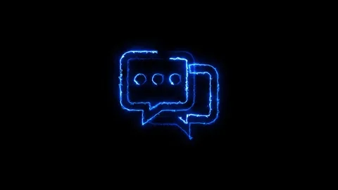 Glowing blue neon chat bubble icon on black background Video stock 346200410