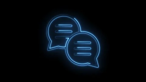 Glowing blue neon chat bubbles communication icon animation on black background Stock Footage 333959482